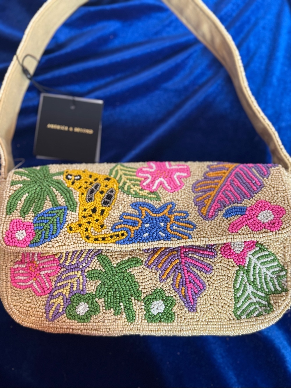 Viral Beaded Tropical Jungle Jaguar Embroidered Shoulder Bag - Multicolor